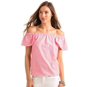 Vineyard Vines Oxford Stripe Off The Shoulder Top